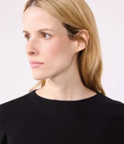 Petit Bateau Alle Langarmshirts|Das Ikonische (Slim)*Langärmeliges Damen-T-Shirt L'Iconique aus einfarbigem Rippstrick schwarz BLACK