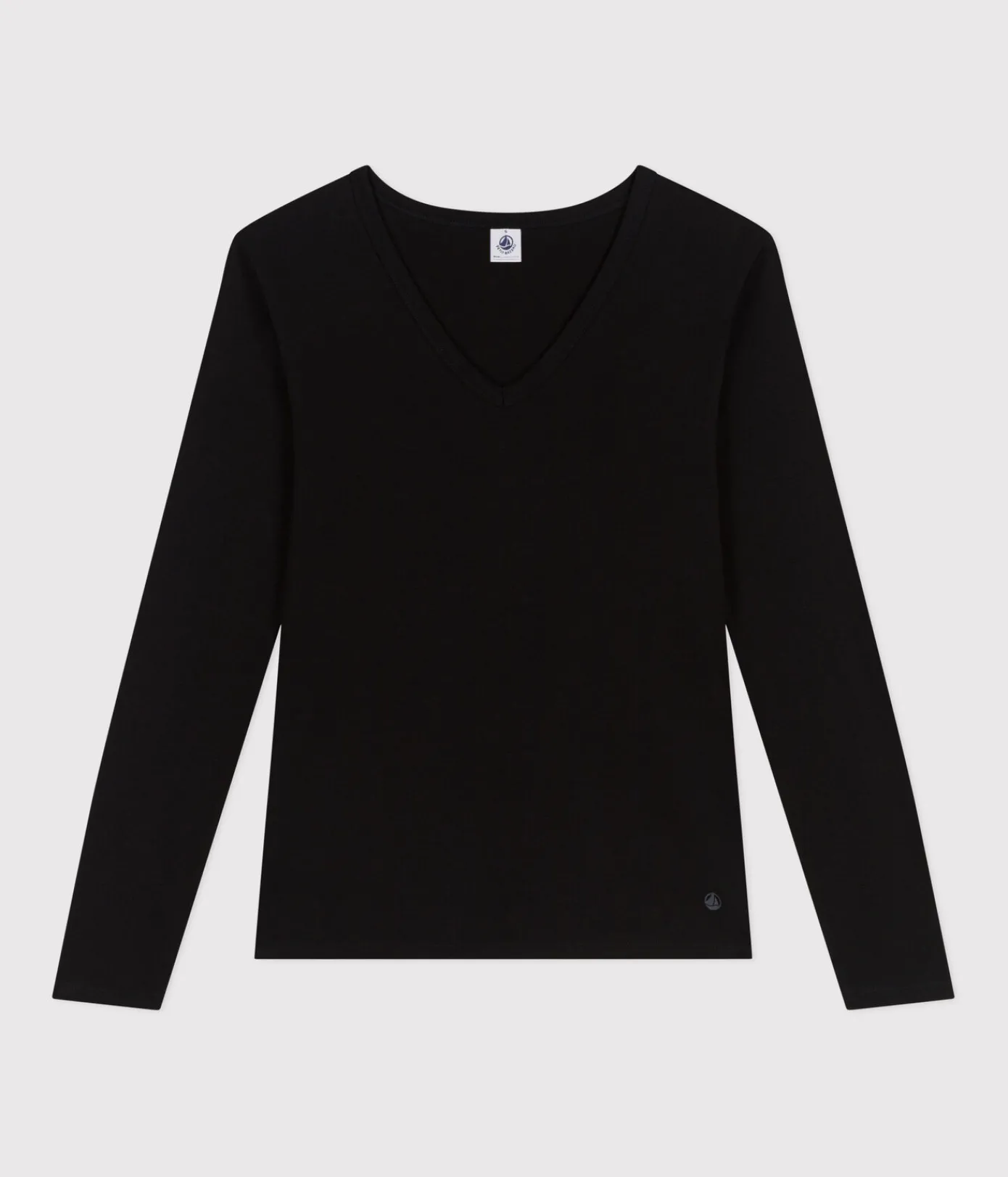 Petit Bateau Alle Langarmshirts|Das Ikonische (Slim)*Langärmeliges Damen-T-Shirt L'Iconique aus einfarbigem Rippstrick schwarz BLACK
