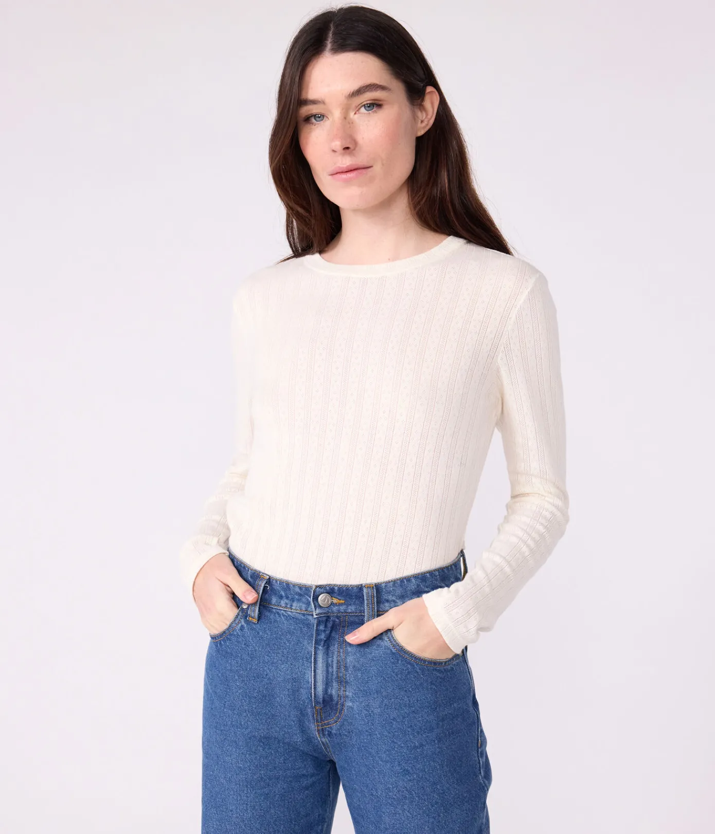 Petit Bateau Alle Langarmshirts|T-Shirts, Tanktops*Langärmeliges Damen-T-Shirt L’Iconique aus Baumwolle mit Lochstickerei naturfarben MILK