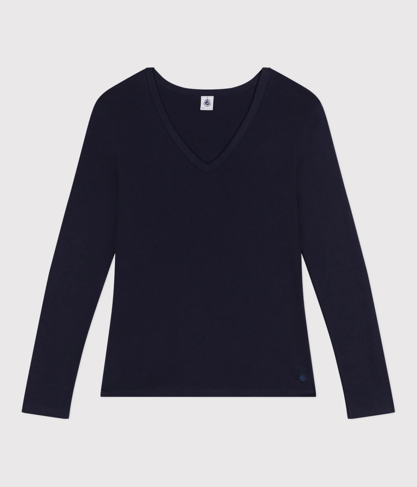 Petit Bateau Alle Langarmshirts|Das Ikonische (Slim)*Langärmeliges Damen-T-Shirt L'Iconique aus einfarbigem Rippstrick blau SMOKING