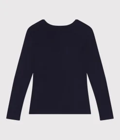 Petit Bateau Alle Langarmshirts|Das Ikonische (Slim)*Langärmeliges Damen-T-Shirt L'Iconique aus einfarbigem Rippstrick blau SMOKING