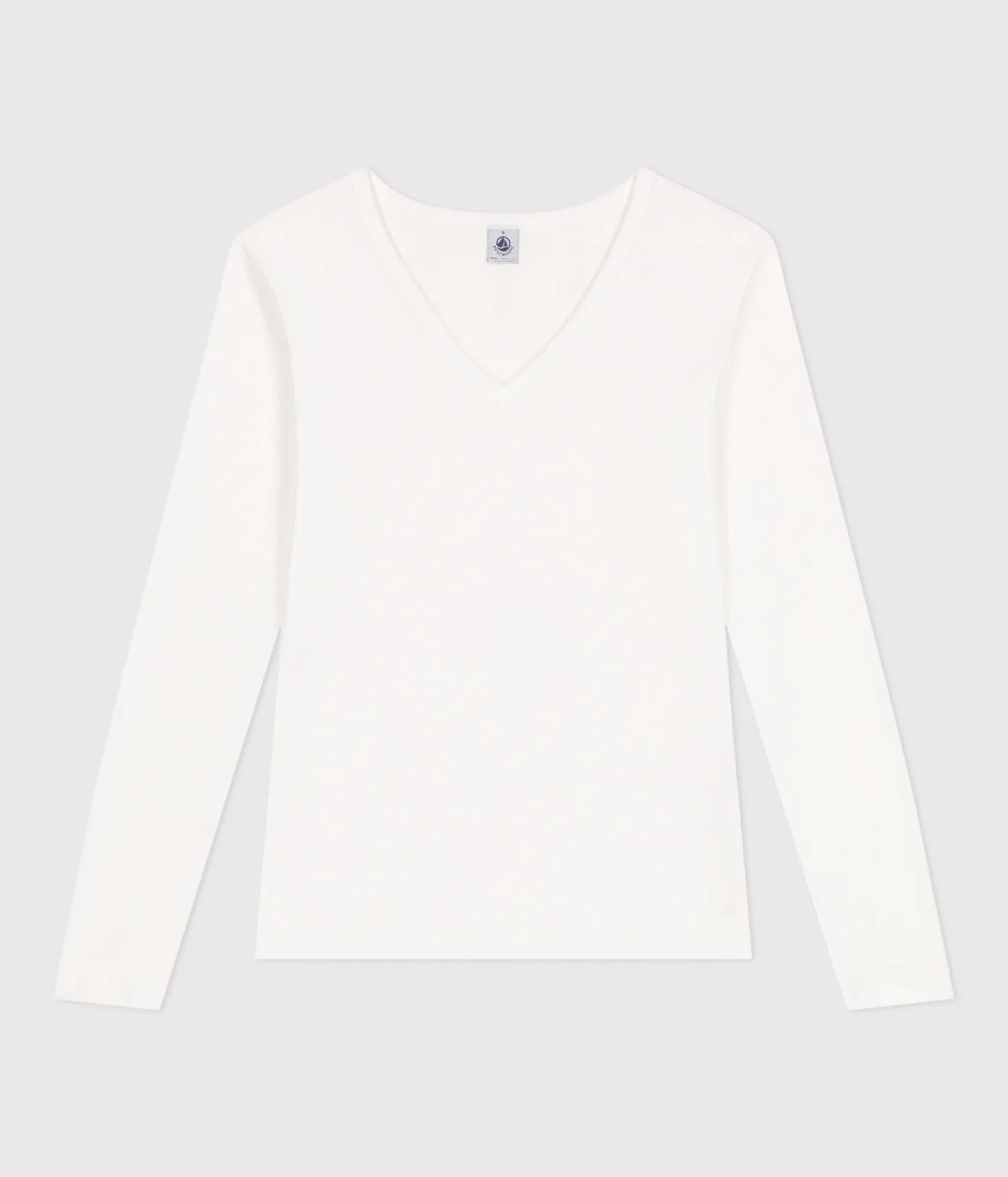 Petit Bateau Alle Langarmshirts|Das Ikonische (Slim)*Langärmeliges Damen-T-Shirt L'Iconique aus einfarbigem Rippstrick weiss ECUME