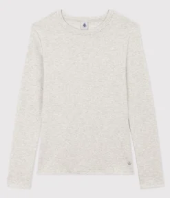 Petit Bateau Alle Langarmshirts|Das Ikonische (Slim)*Langärmeliges Damen-T-Shirt L'Iconique aus einfarbigem Rippstrick grau BELUGA CHINE