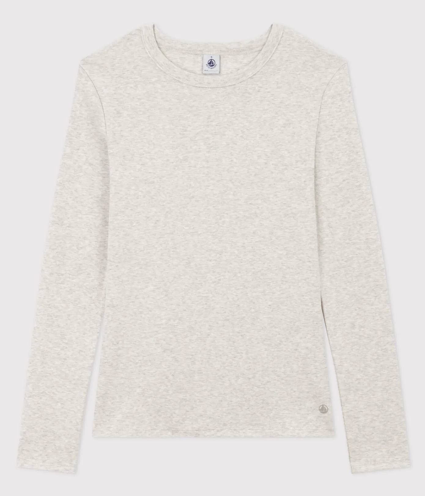 Petit Bateau Alle Langarmshirts|Das Ikonische (Slim)*Langärmeliges Damen-T-Shirt L'Iconique aus einfarbigem Rippstrick grau BELUGA CHINE