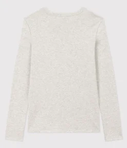 Petit Bateau Alle Langarmshirts|Das Ikonische (Slim)*Langärmeliges Damen-T-Shirt L'Iconique aus einfarbigem Rippstrick grau BELUGA CHINE