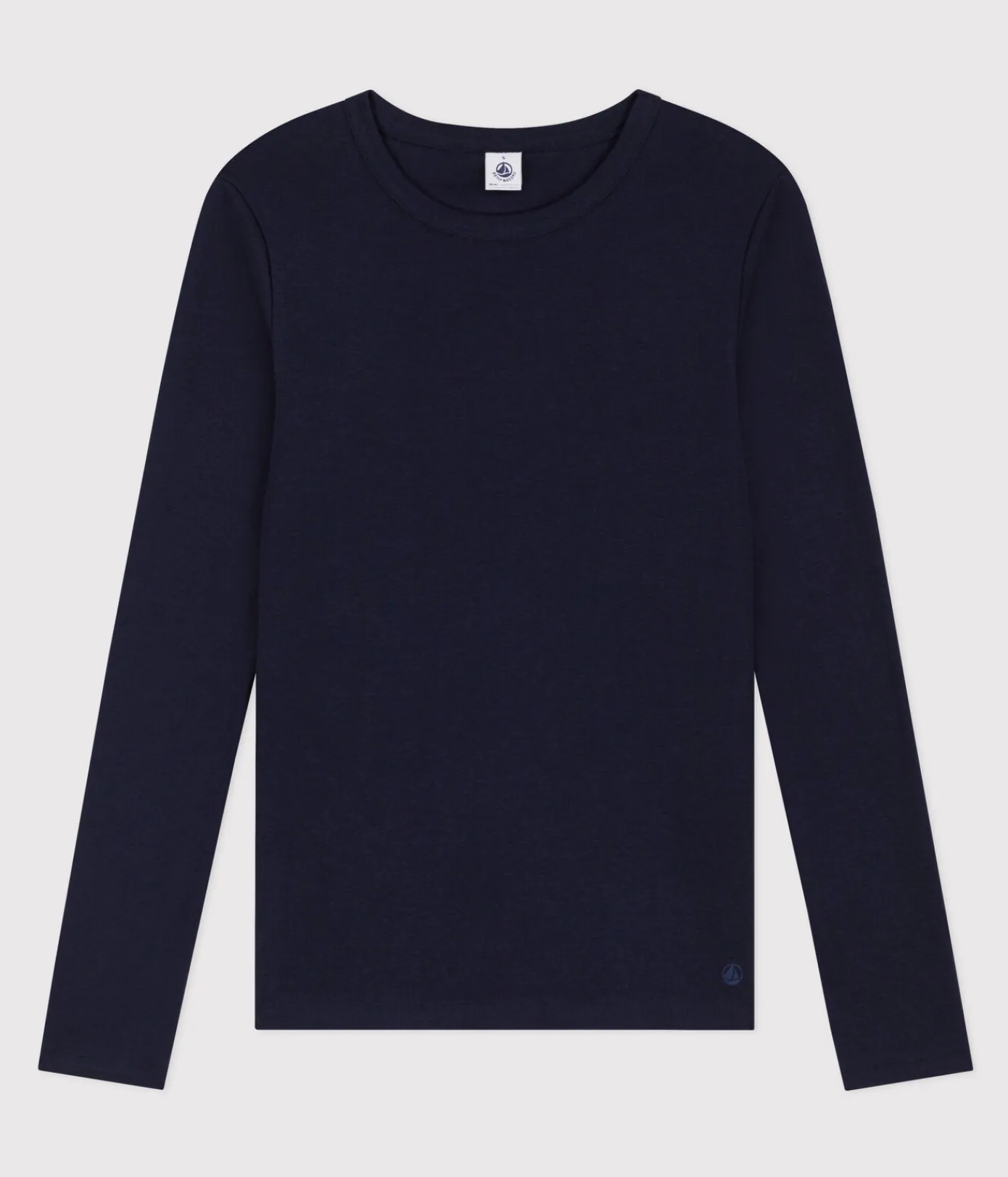 Petit Bateau Alle Langarmshirts|Das Ikonische (Slim)*Langärmeliges Damen-T-Shirt L'Iconique aus einfarbigem Rippstrick blau SMOKING