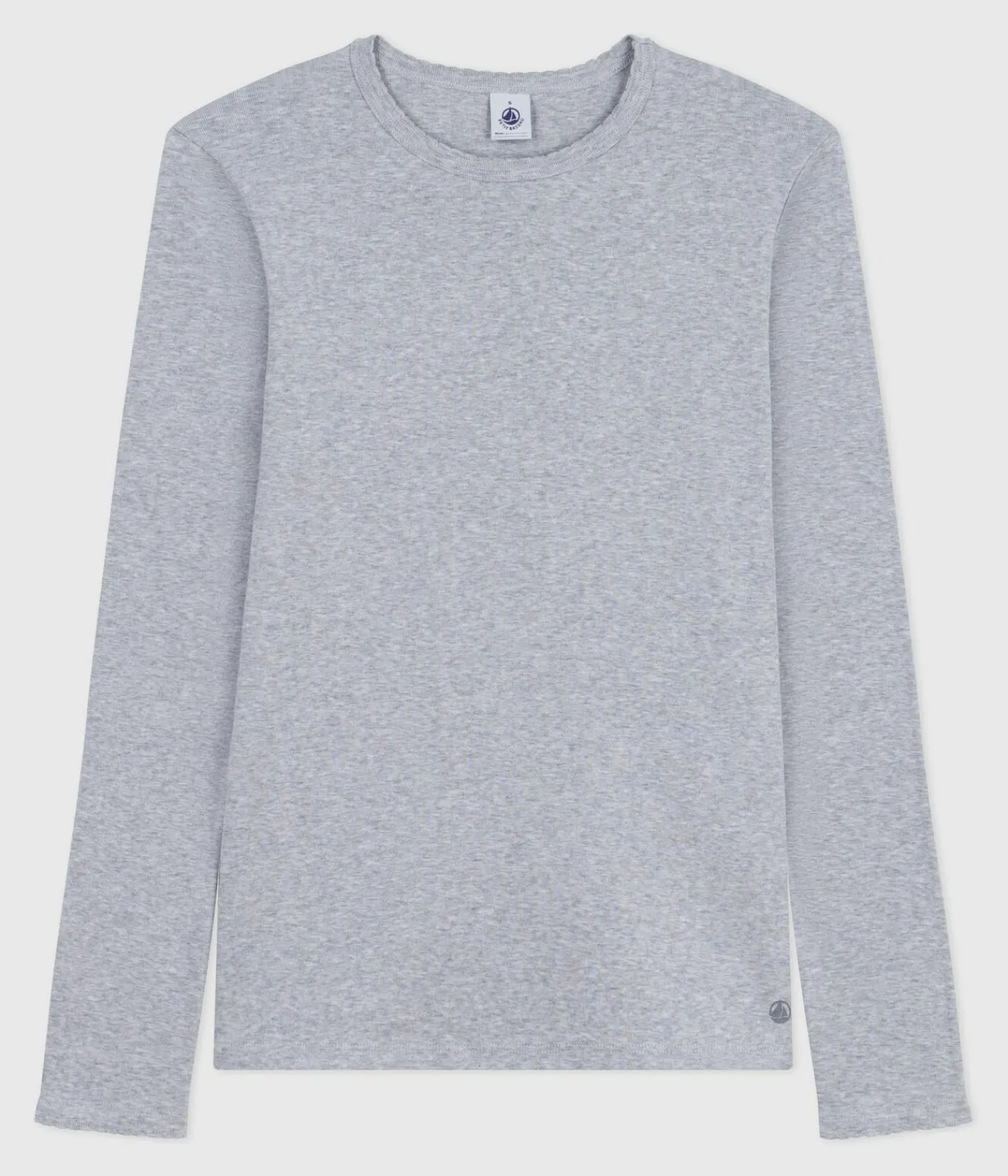 Petit Bateau Alle Langarmshirts|T-Shirts, Tanktops*Langärmeliges Damen-T-Shirt L’Iconique aus Baumwolle mit Picotkante grau FUMEE CHINE
