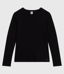 Petit Bateau Alle Langarmshirts|T-Shirts, Tanktops*Langärmeliges Damen-T-Shirt L’Iconique aus Baumwolle mit Lochstickerei schwarz BLACK
