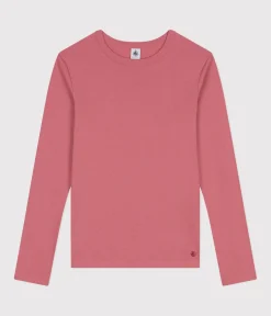 Petit Bateau Alle Langarmshirts|Das Ikonische (Slim)*Langärmeliges Damen-T-Shirt L'Iconique aus einfarbigem Rippstrick rosa ROSEWOOD