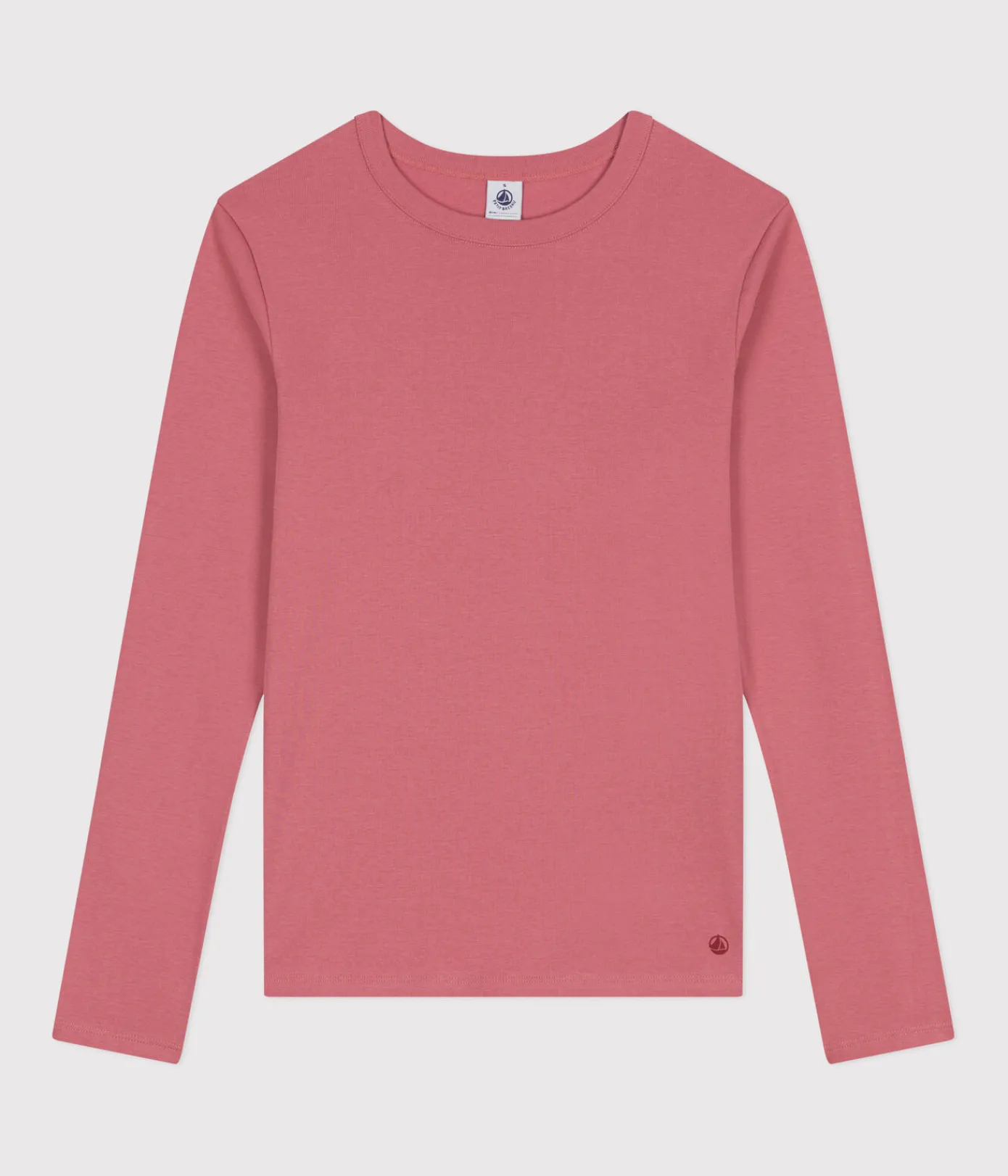 Petit Bateau Alle Langarmshirts|Das Ikonische (Slim)*Langärmeliges Damen-T-Shirt L'Iconique aus einfarbigem Rippstrick rosa ROSEWOOD