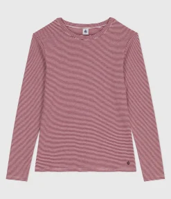 Petit Bateau Alle Langarmshirts|T-Shirts, Tanktops*Langärmeliges Damen-T-Shirt L’Iconique aus Baumwolle ROT AMARANTE/ MARSHMALLOW