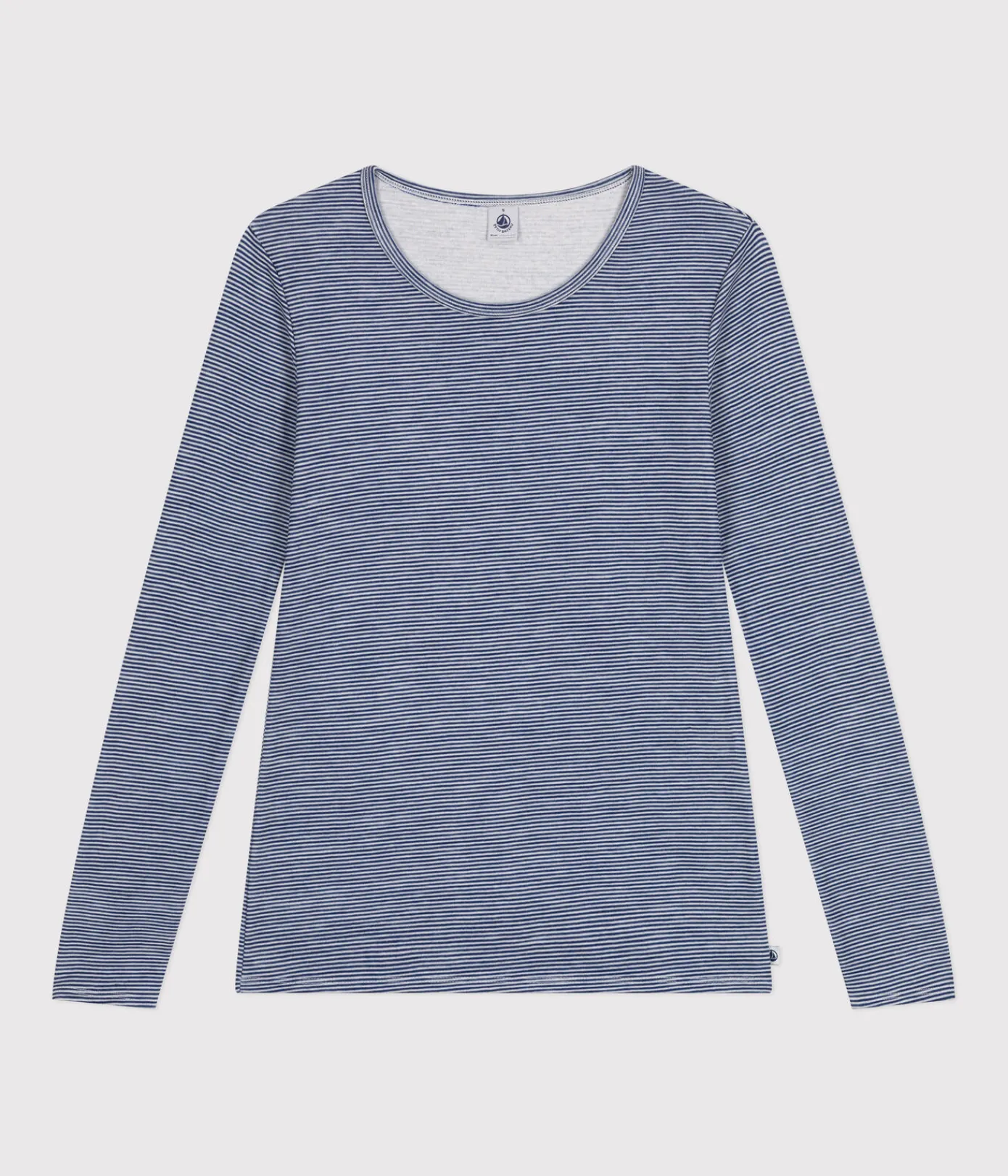 Petit Bateau Alle Langarmshirts|T-Shirts, Tanktops*Langärmeliges gestreiftes Damen-T-Shirt aus Wolle und Baumwolle blau MEDIEVAL/weiss MARSHMALLOW
