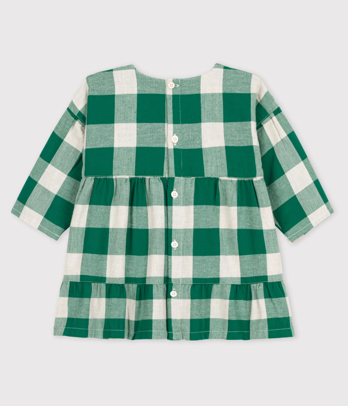 Petit Bateau Kleider*Langärmeliges kariertes Babykleid aus Flanell MATCHA/ AVALANCHE