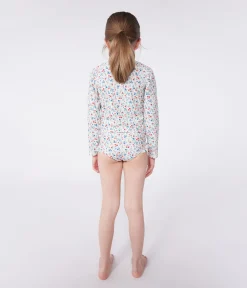Petit Bateau Bademode, Uv-Kleidung*Langärmeliges Kinder Bade-T-Shirt mit UV-Schutz und Blumenmuster weiss MARSHMALLOW/weiss MULTICO