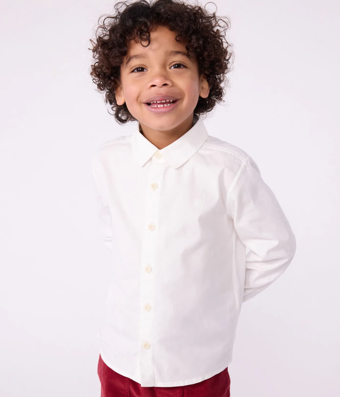 Petit Bateau T-Shirts, Poloshirts, Hemden*Langärmeliges Kinder-Hemd aus einfarbiger Baumwolle weiss ECUME