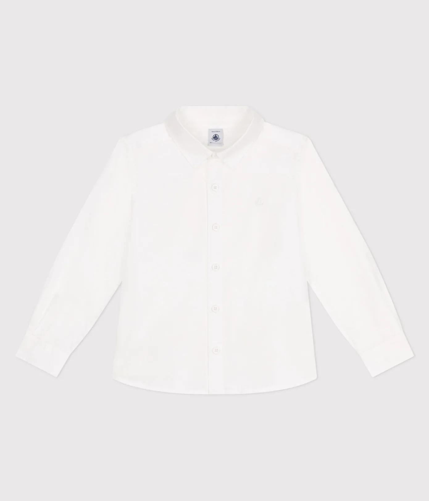 Petit Bateau T-Shirts, Poloshirts, Hemden*Langärmeliges Kinder-Hemd aus einfarbiger Baumwolle weiss ECUME