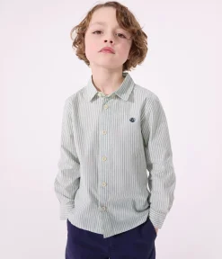 Petit Bateau T-Shirts, Poloshirts, Hemden*Langärmeliges Kinder-Hemd aus Baumwolle mit Streifen PAUL/ ECUME