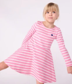 Petit Bateau Kleider, Röcke*Langärmeliges Kinder-Kleid aus Baumwolle rosa BOUDOIR/ MILK