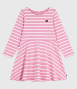 Petit Bateau Kleider, Röcke*Langärmeliges Kinder-Kleid aus Baumwolle rosa BOUDOIR/ MILK