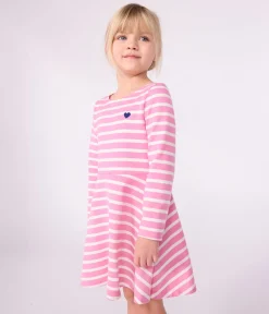 Petit Bateau Kleider, Röcke*Langärmeliges Kinder-Kleid aus Baumwolle rosa BOUDOIR/ MILK