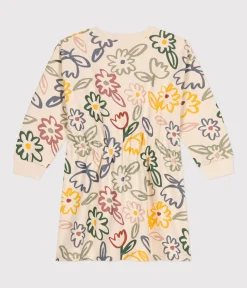 Petit Bateau Kleider, Röcke*Langärmeliges Kinder-Kleid aus Molton für Mädchen weiss AVALANCHE/ MULTICO