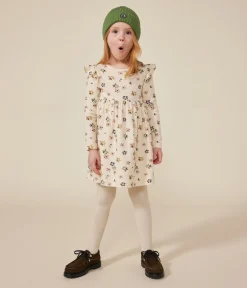 Petit Bateau Kleider, Röcke*Langärmeliges Kinder-Kleid aus Doppeljersey für Mädchen weiss AVALANCHE/ MULTICO