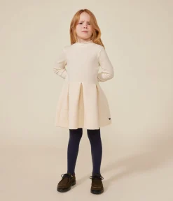 Petit Bateau Kleider, Röcke*Langärmeliges Kinder-Kleid aus zwei Stoffen für Mädchen naturfarben AVALANCHE