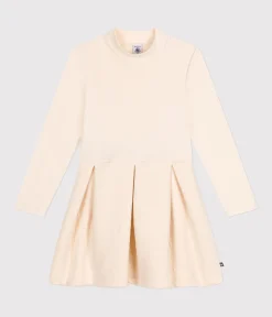 Petit Bateau Kleider, Röcke*Langärmeliges Kinder-Kleid aus zwei Stoffen für Mädchen naturfarben AVALANCHE
