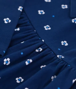 Petit Bateau Kleider, Röcke*Langärmeliges Kinder-Kleid aus Baumwolle mit Blumenmuster blau MEDIEVAL/weiss MULTICO