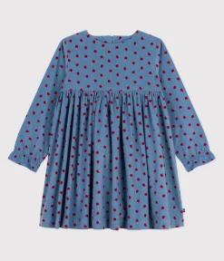 Petit Bateau Kleider, Röcke*Langärmeliges Kinder-Kleid aus bedrucktem Fein-Cord. blau ADRIATIC/ MULTICO