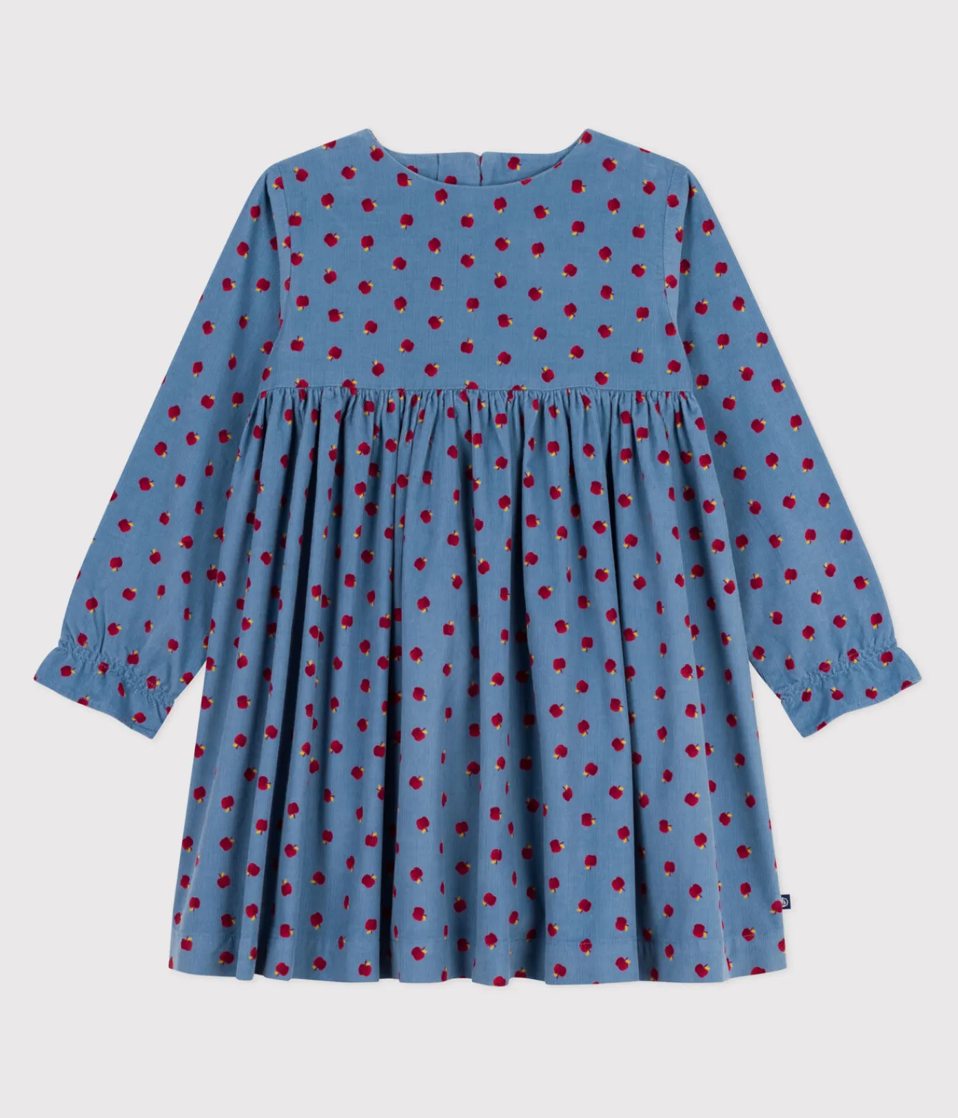 Petit Bateau Kleider, Röcke*Langärmeliges Kinder-Kleid aus bedrucktem Fein-Cord. blau ADRIATIC/ MULTICO