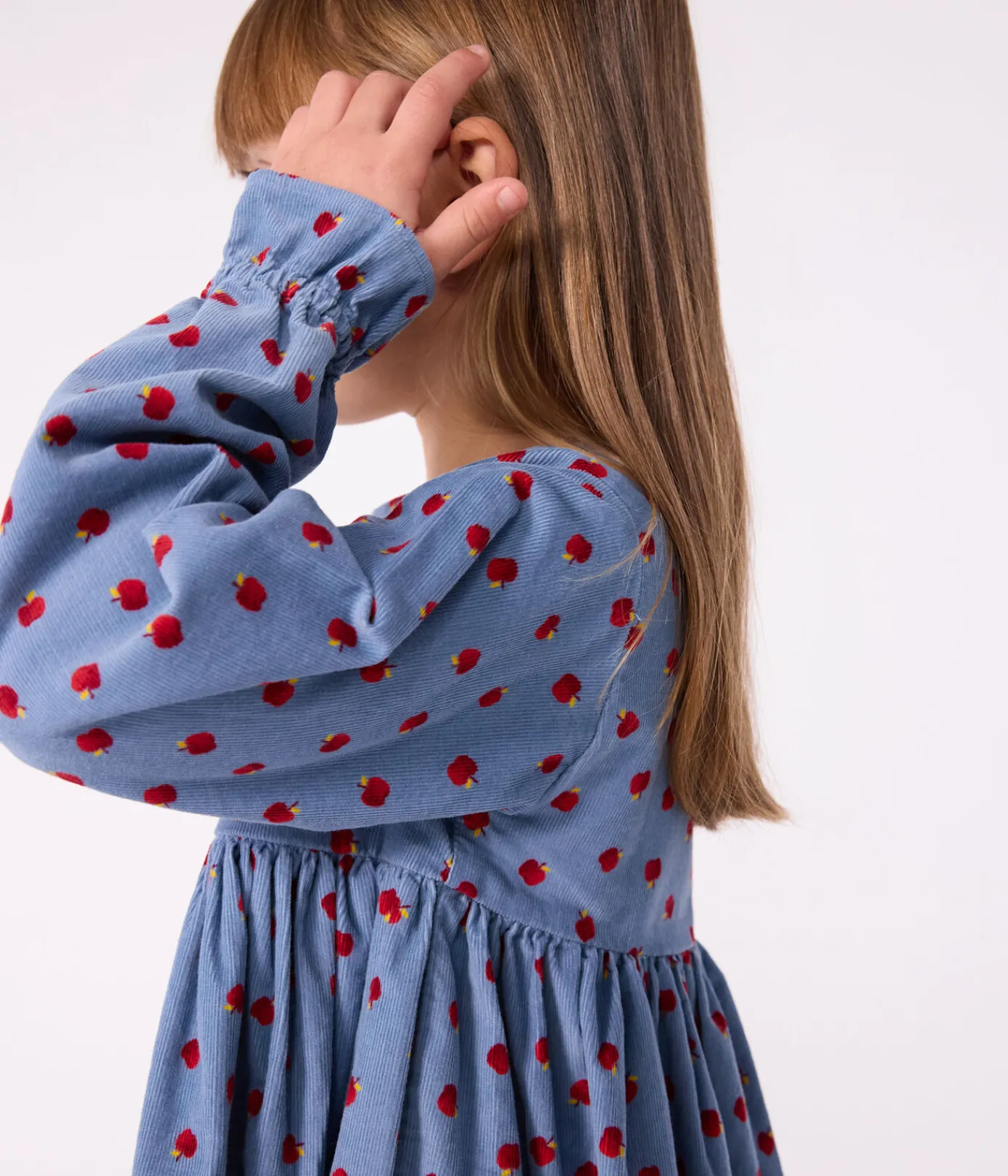 Petit Bateau Kleider, Röcke*Langärmeliges Kinder-Kleid aus bedrucktem Fein-Cord. blau ADRIATIC/ MULTICO