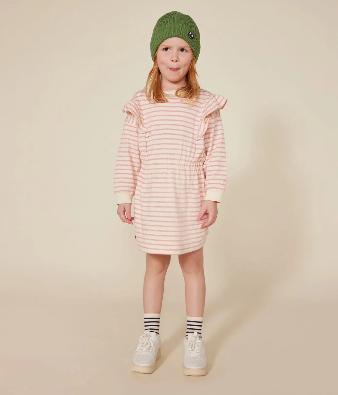Petit Bateau Kleider, Röcke*Langärmeliges Kinder-Kleid aus Doppeljersey für Mädchen rosa AVALANCHE/ ROSELINE