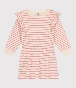 Petit Bateau Kleider, Röcke*Langärmeliges Kinder-Kleid aus Doppeljersey für Mädchen rosa AVALANCHE/ ROSELINE