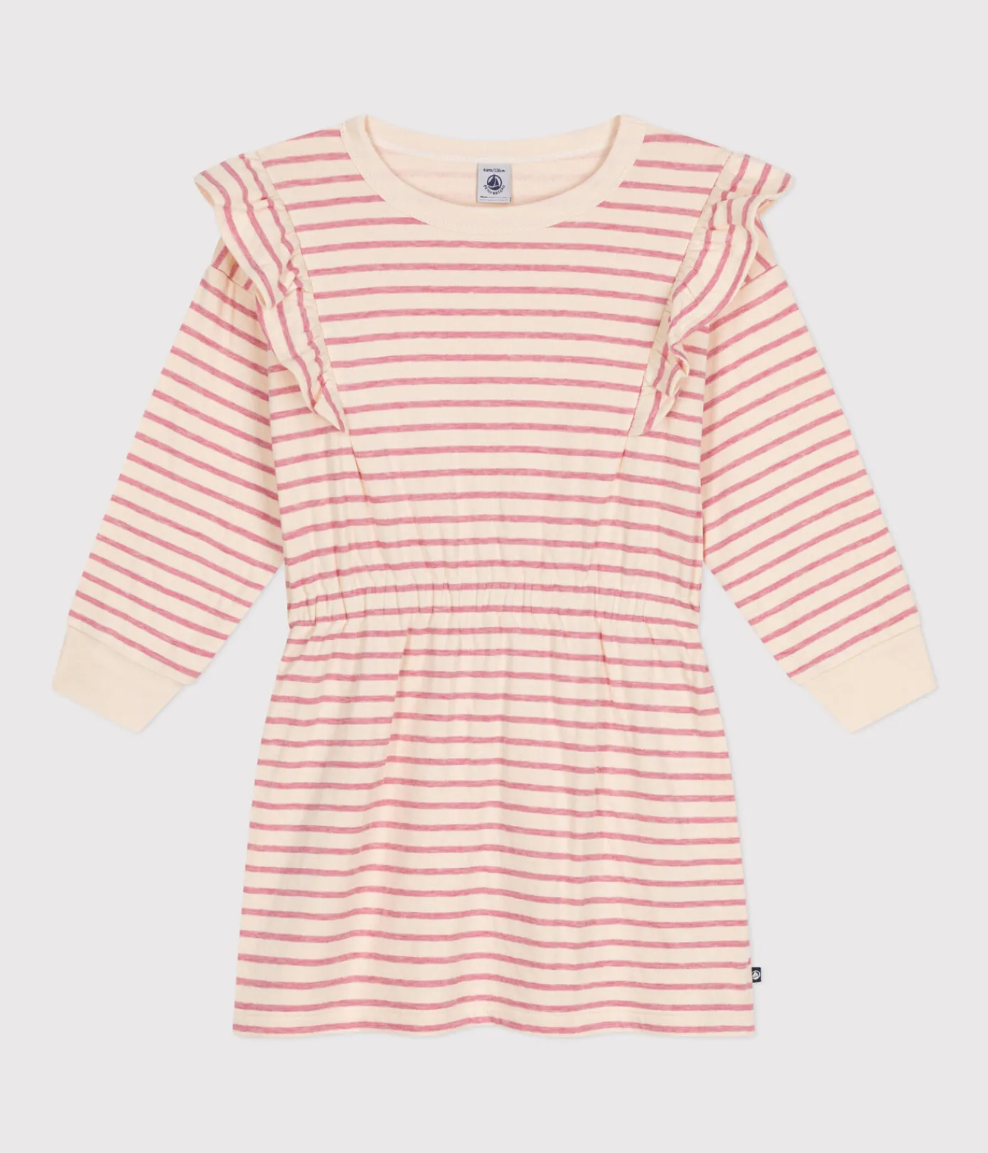 Petit Bateau Kleider, Röcke*Langärmeliges Kinder-Kleid aus Doppeljersey für Mädchen rosa AVALANCHE/ ROSELINE