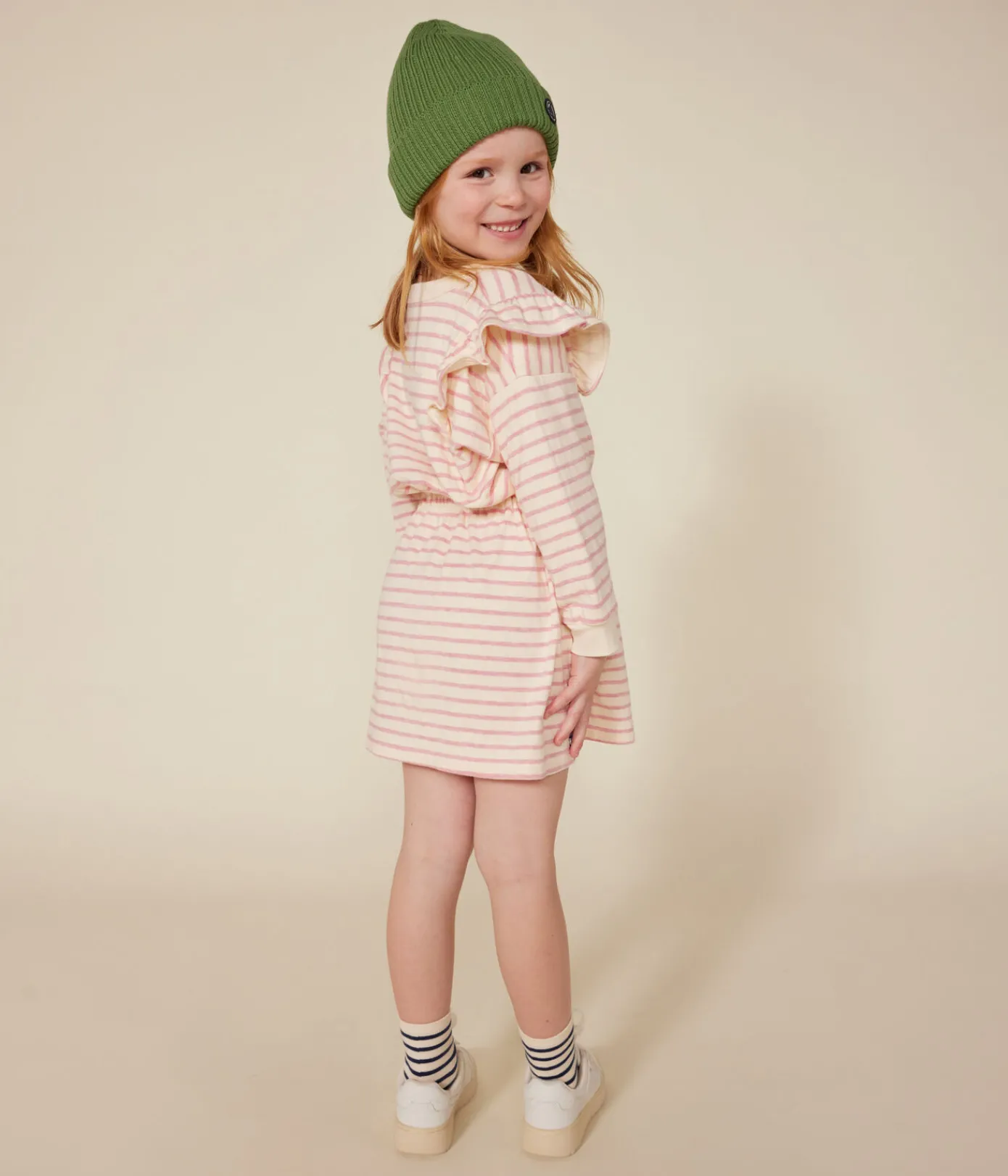 Petit Bateau Kleider, Röcke*Langärmeliges Kinder-Kleid aus Doppeljersey für Mädchen rosa AVALANCHE/ ROSELINE