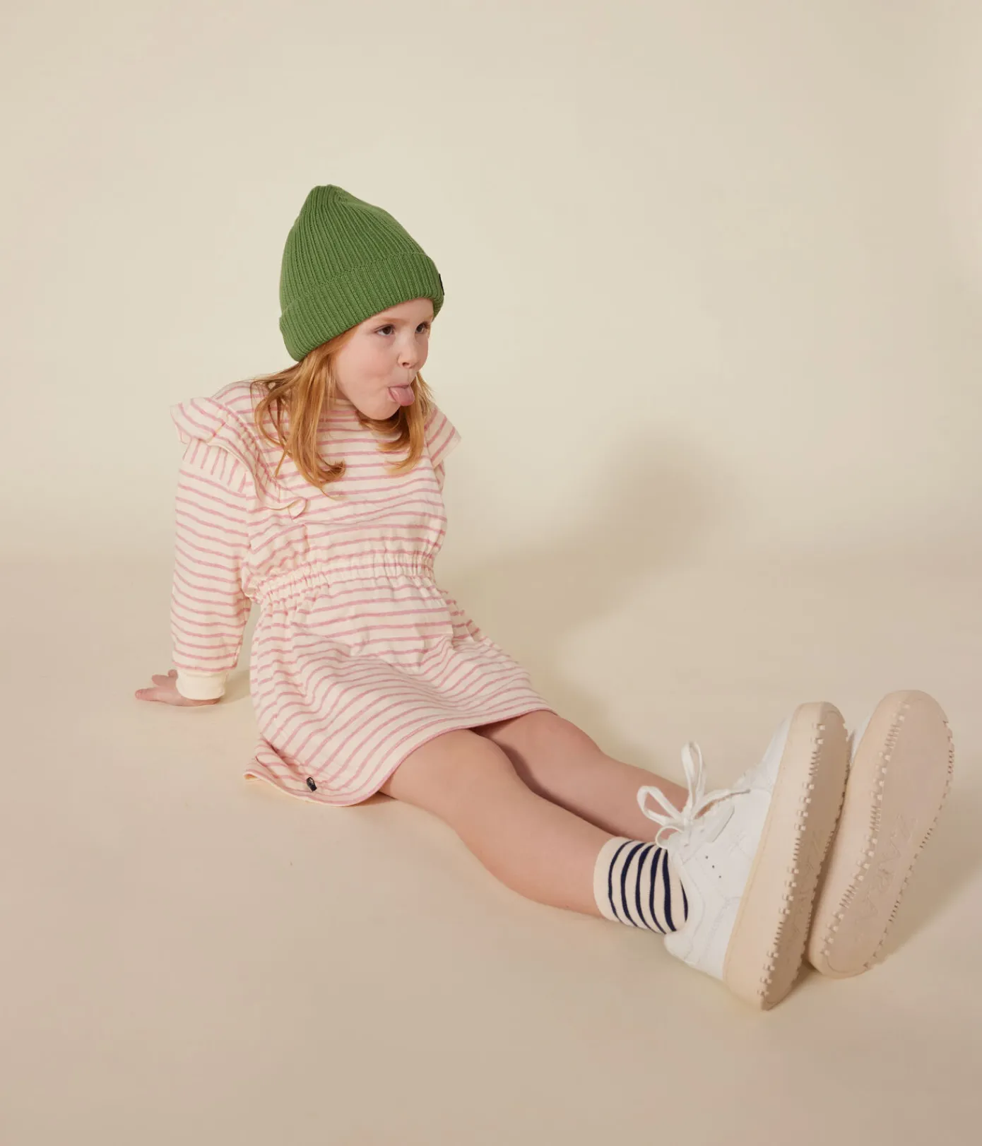 Petit Bateau Kleider, Röcke*Langärmeliges Kinder-Kleid aus Doppeljersey für Mädchen rosa AVALANCHE/ ROSELINE