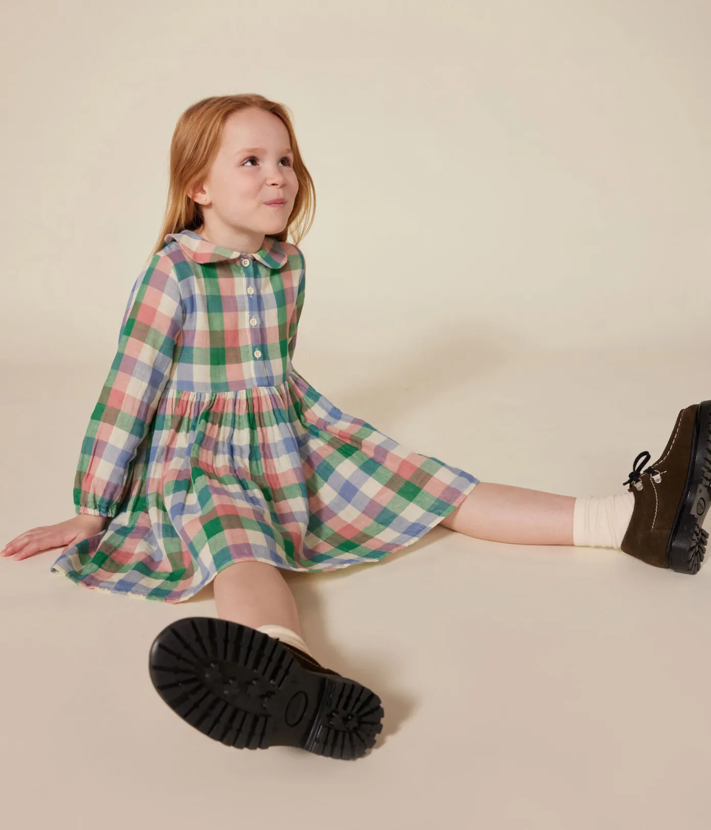 Petit Bateau Kleider, Röcke*Langärmeliges Kinder-Kleid aus Musselin für Mädchen weiss AVALANCHE/ MULTICO