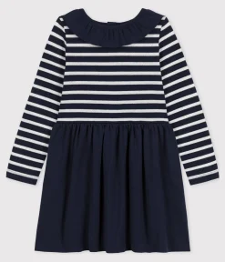 Petit Bateau Kleider, Röcke*Langärmeliges Kinderkleid für Mädchen blau SMOKING/ ARGENT