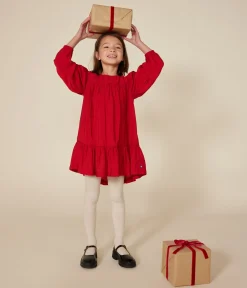 Petit Bateau Kleider, Röcke*Langärmeliges Kinder-Kleid aus Leinenstoff für Mädchen ROT AURORA