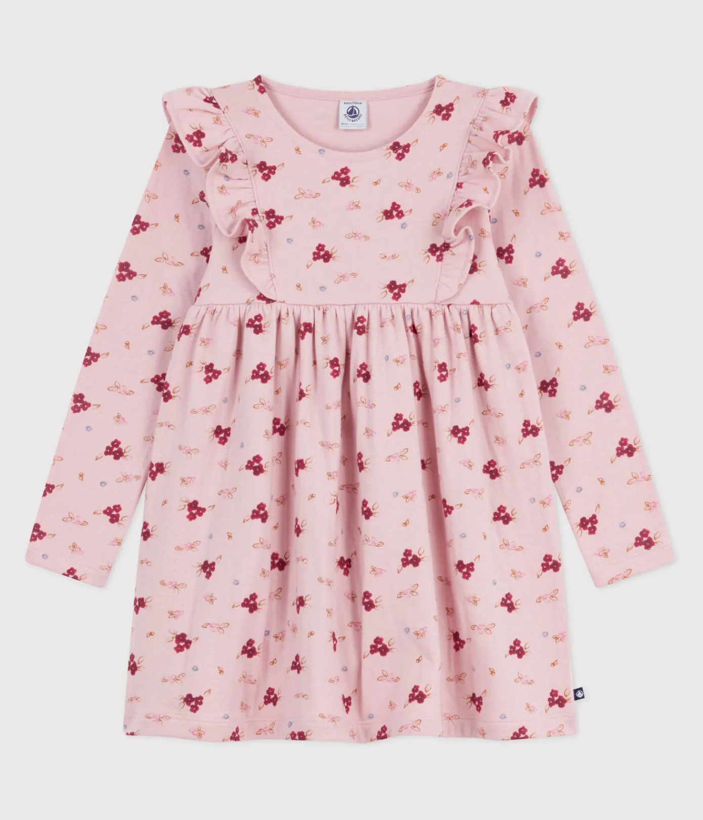 Petit Bateau Kleider, Röcke*Langärmeliges Kinder-Kleid aus Baumwolle rosa JOLI/weiss MULTICO