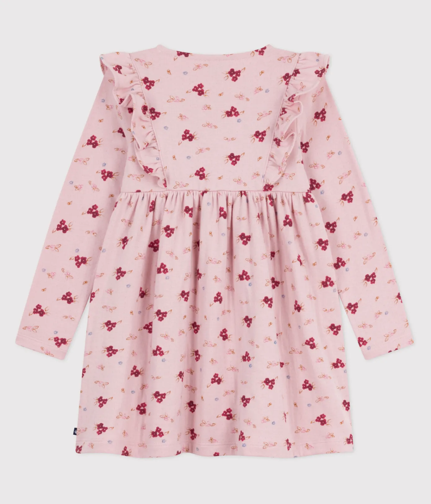 Petit Bateau Kleider, Röcke*Langärmeliges Kinder-Kleid aus Baumwolle rosa JOLI/weiss MULTICO