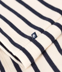 Petit Bateau Kleider, Röcke*Langärmeliges Kinder-Kleid aus aufgerautem Molton für Mädchen weiss AVALANCHE/blau SMOKING