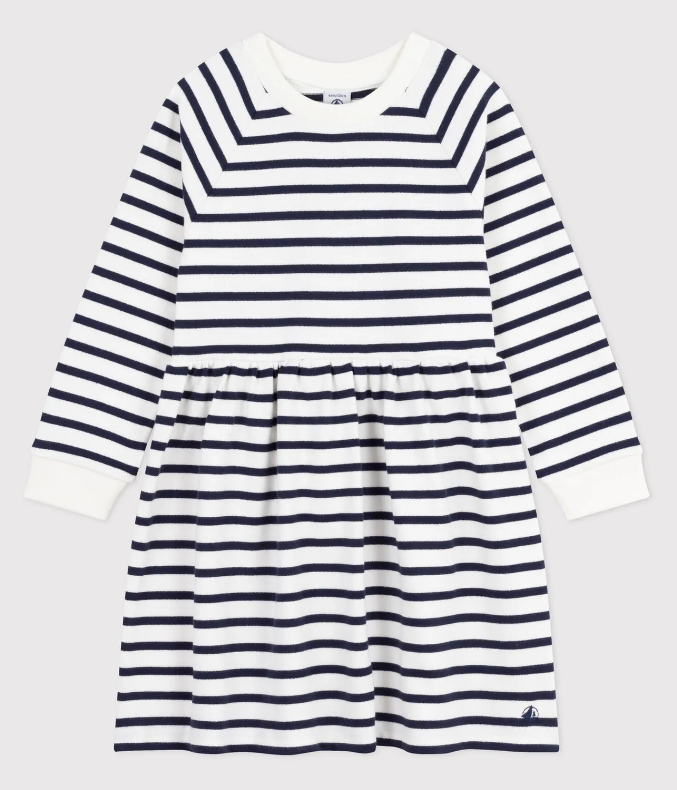 Petit Bateau Kleider, Röcke*Langärmeliges Kinder-Kleid aus Baumwolle mit Streifen weiss MARSHMALLOW/blau SMOKING