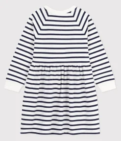 Petit Bateau Kleider, Röcke*Langärmeliges Kinder-Kleid aus Baumwolle mit Streifen weiss MARSHMALLOW/blau SMOKING