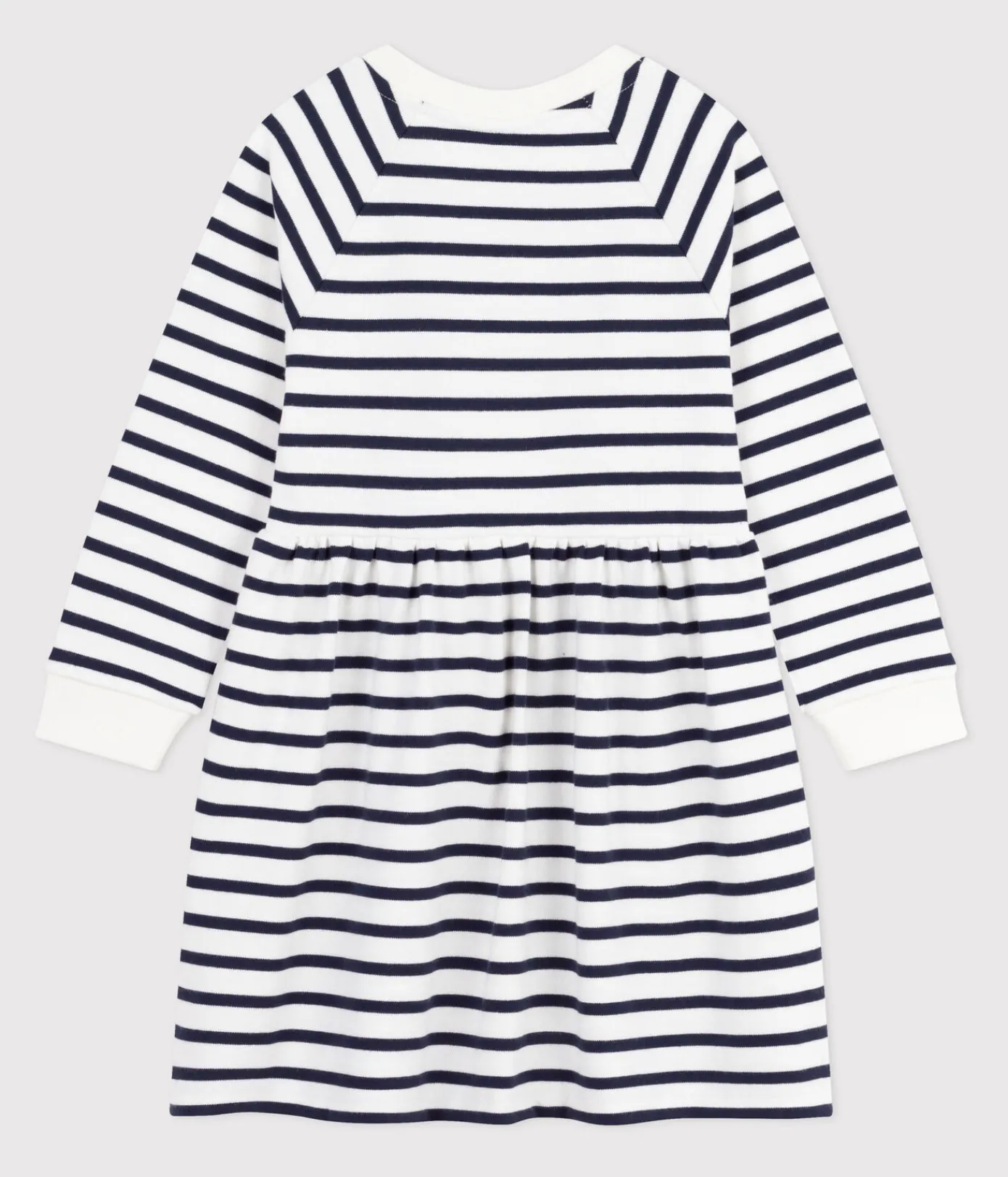Petit Bateau Kleider, Röcke*Langärmeliges Kinder-Kleid aus Baumwolle mit Streifen weiss MARSHMALLOW/blau SMOKING