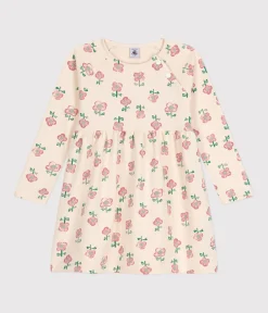 Petit Bateau Kleider, Röcke*Langärmeliges Kinder-Kleid aus Molton für Mädchen weiss AVALANCHE/ MULTICO