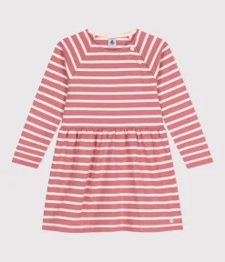 Petit Bateau Kleider, Röcke*Langärmeliges Kinder-Kleid aus festem Baumwollstoff für Mädchen rosa ROSEWOOD/ AVALANCHE