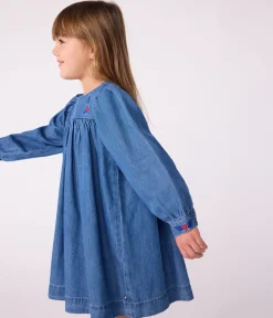 Petit Bateau Kleider, Röcke*Langärmeliges Kinder-Kleid aus Denim blau DENIM CLAIR