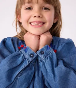 Petit Bateau Kleider, Röcke*Langärmeliges Kinder-Kleid aus Denim blau DENIM CLAIR
